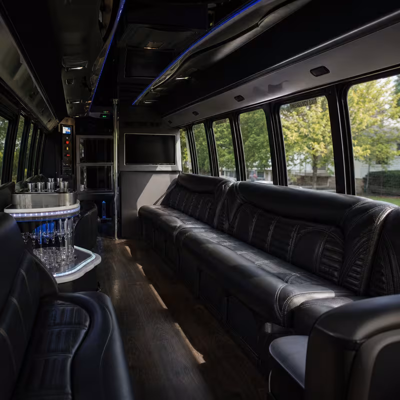 Passenger watching the Boca Raton scenery during a regional party bus road trip
