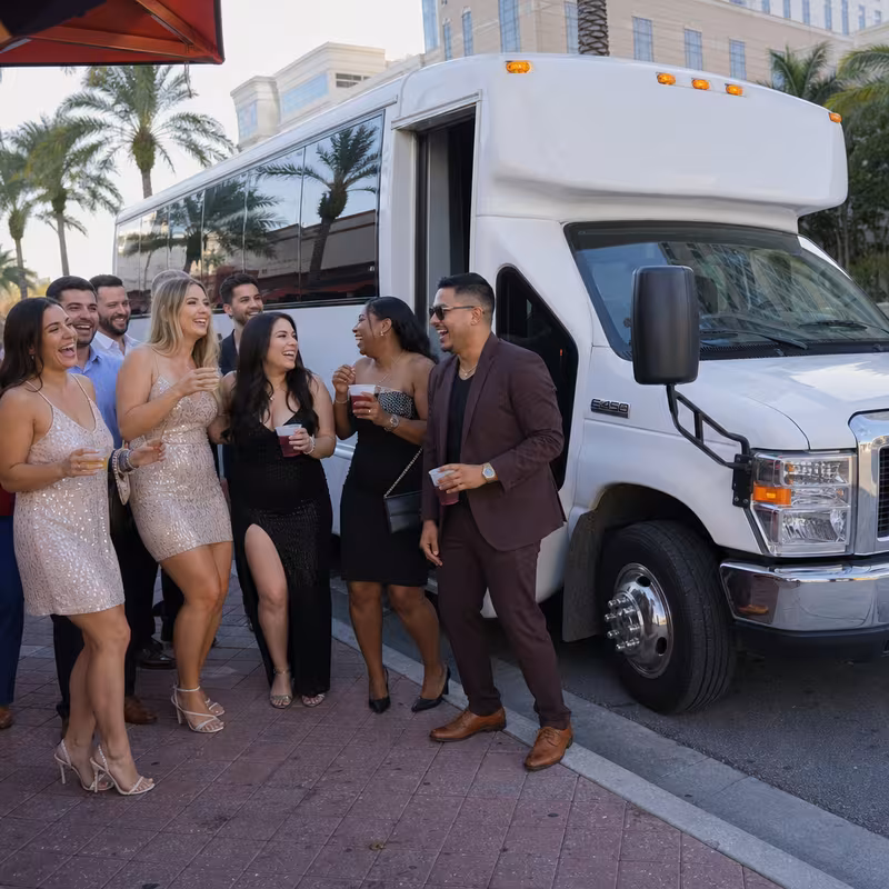 Black Mercedes Sprinter van staged for an Boca Raton Bachelor & Bachelorette Transportation group