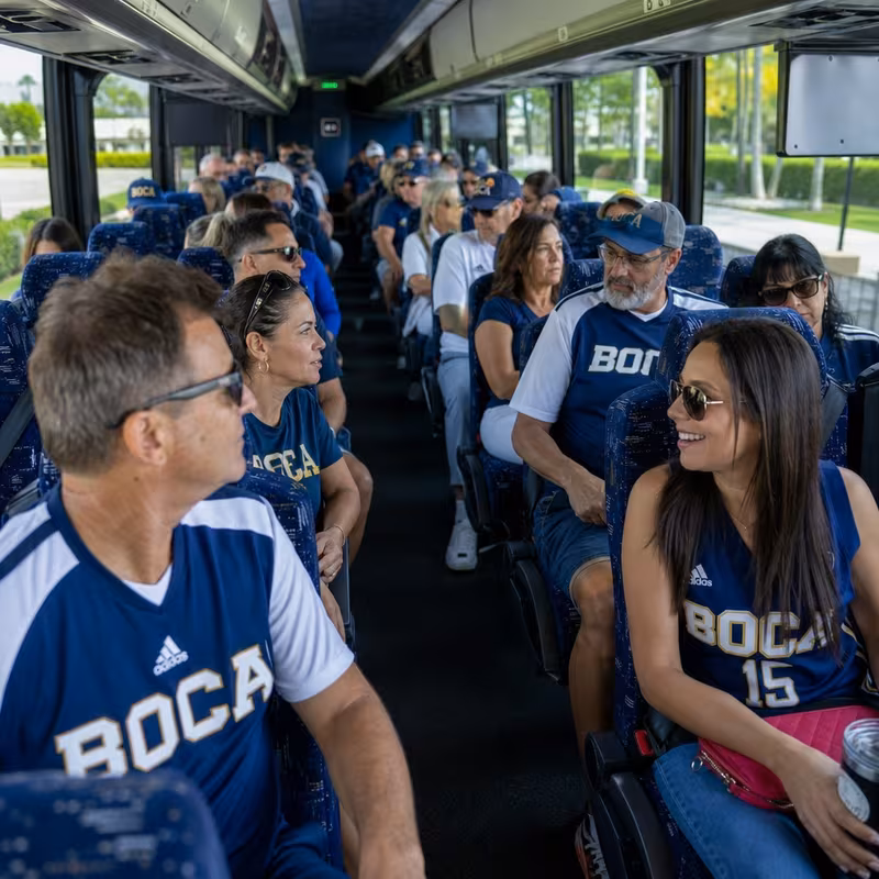 Passenger seating aboard a Boca Raton party bus rental